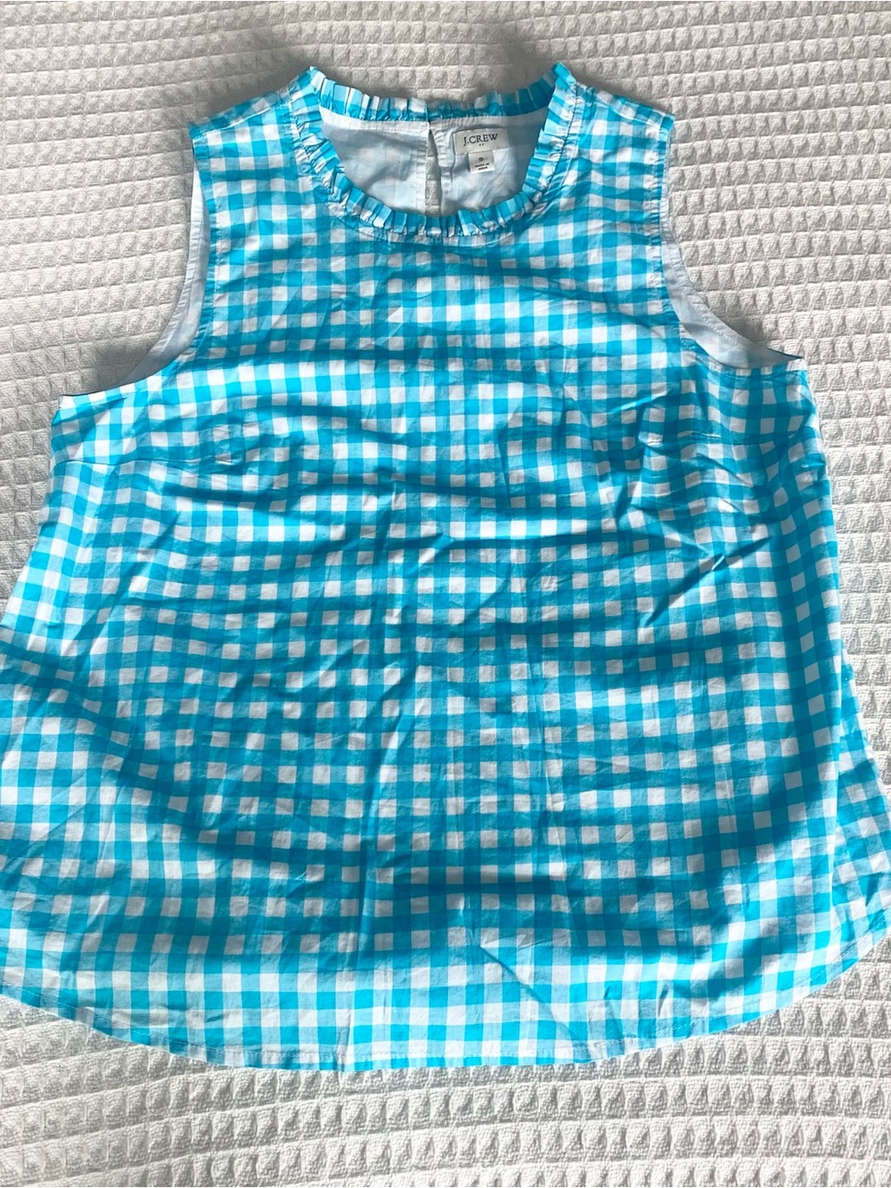 J. Crew Factory Turquoise and White Gingham Sleeveless Tank size Small - Picture 2 of 8
